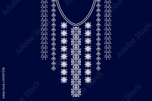 Geometric ethnic neckline flower pattern background. traditional style. decoration, textile, fabric, clothing. neck design.