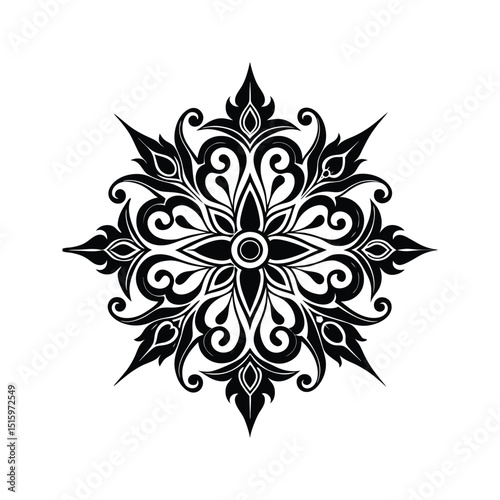 Exquisite black and white ornamental decorative floral pattern design on clean white background