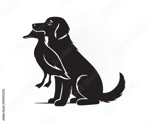 
retriever dog carying duck vector illustration, hunter dog graphic design