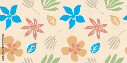 Abstract floral art seamless pattern. Trendy contemporary floral nature shape background illustration. Natural organic plants leaves prints artwork wallpaper. Vintage spring