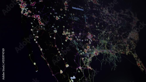Night energy infrastructure map of USA America Camera shot screen computer monitor pixels visible