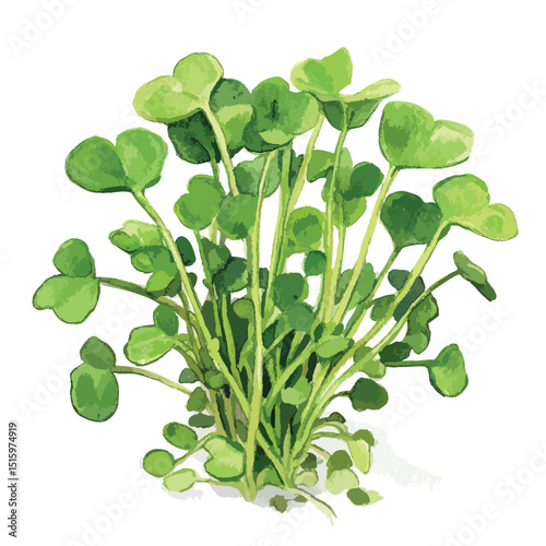 Vibrant Watercolor Rendering of a Cluster of Fresh Microgreens