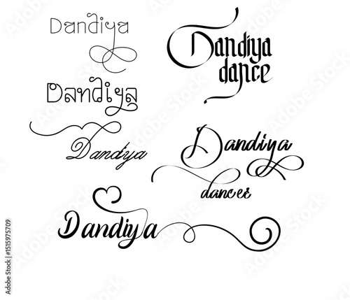 Elegant Dandiya Dance Calligraphy Logo - Vector Alphabet Monogram, Traditional Dandiya Dance Emblem