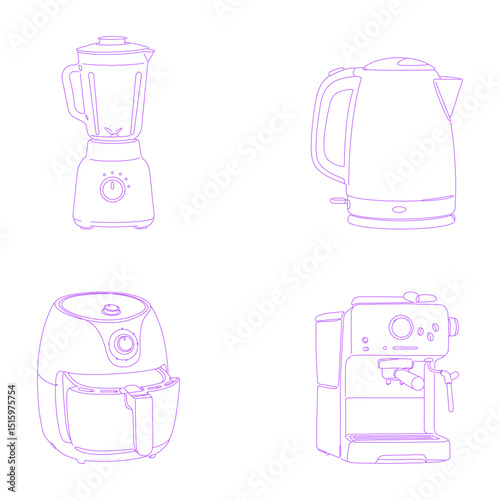 Kitchen appliances lineart set illustration vol.2