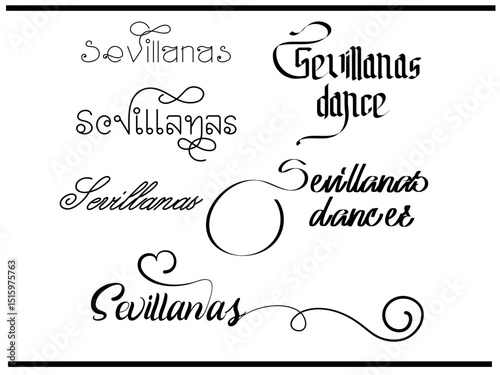 Sevillanas Dance Typography Logo, Traditional Sevillanas Calligraphy Logo – Handwritten Script Vector Emblem for Dance Schools and Festivals