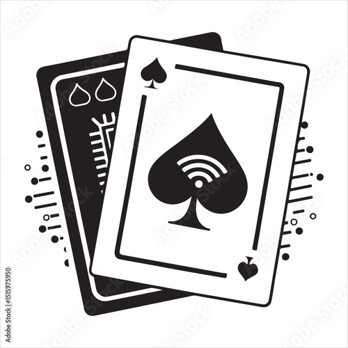 Cards Spades Icon Black and White Internet Technology Background