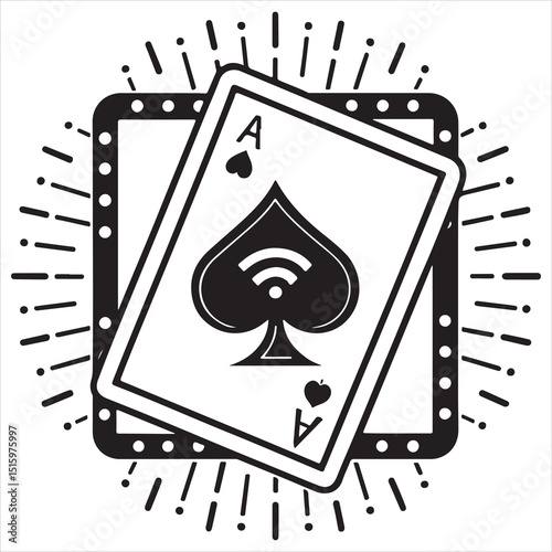 Cards Spades Icon Black and White Internet Technology Background