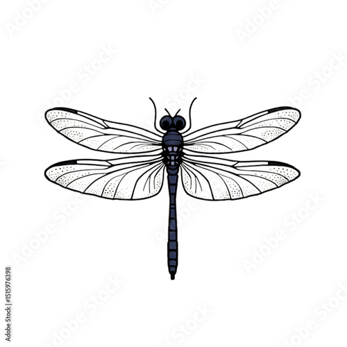 Detailed illustration of a dragonfly with intricate wing patterns against a soft.  
