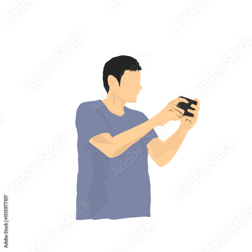 man playing games on his smartphone without background