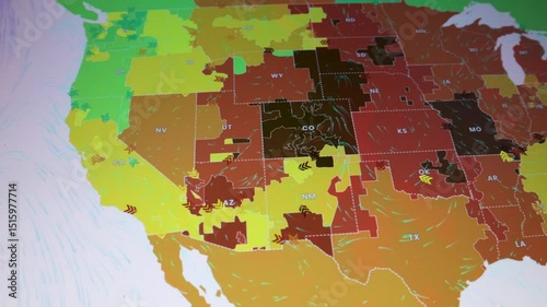 USA map of carbon emissions winds America winds states CO2 Camera shot screen computer monitor  pixels visible