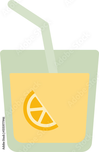Flat Design Lemon Juice with Slice Garnish
