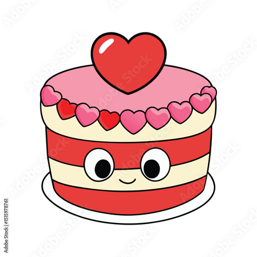 Adorable cartoon cake decorated with hearts ideal for valentine's day or sweet celebrations