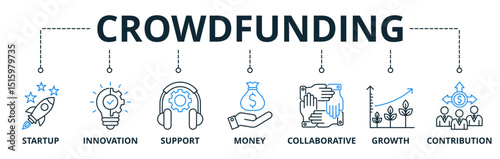 Crowdfunding web banners concept vector illustration with keywords and icons