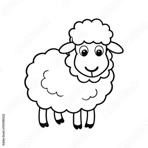 Adorable cartoon illustration of a fluffy sheep in a simple black and white style for various uses