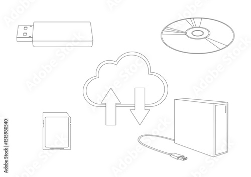 データをバックアップする方法の線画イラスト