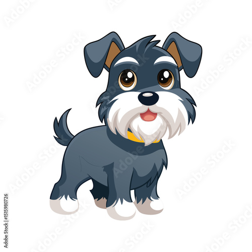 Adorable cartoon illustration of a friendly schnauzer dog isolated on a clean white background