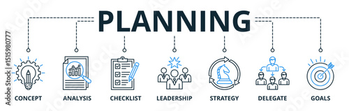 Planning web banners concept vector illustration with keywords and icons