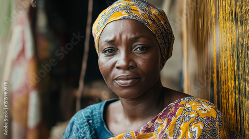 A woman wearing a yellow scarf and blue shirt
