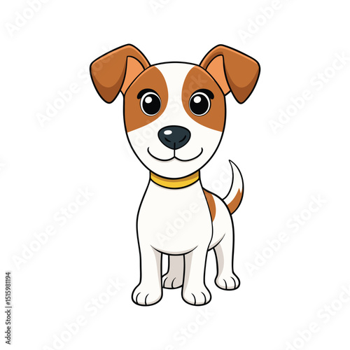 Adorable cartoon illustration of a jack russell terrier puppy smiling and facing forward