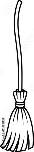 Witch Broom Line Art – Simple Hand Drawn Halloween Vector Illustration