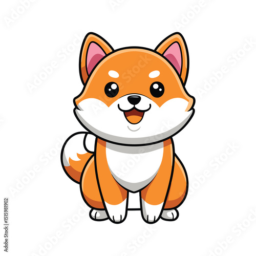 Adorable cartoon shiba inu dog smiling cute puppy orange and white illustration