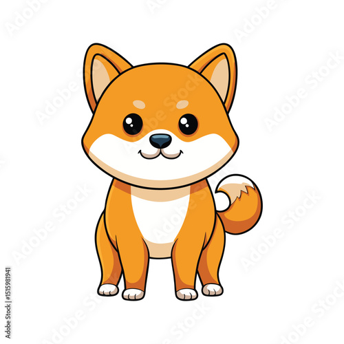 Adorable cartoon shiba inu dog smiling happy and cheerful with big eyes in vector