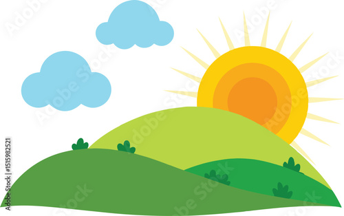 Summer hill with bright sun
