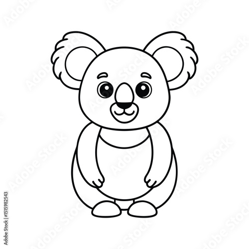 Adorable outline illustration of a cartoon koala bear in black and white for design