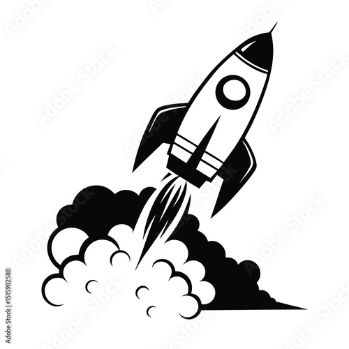 rocket blasting off with thin black smoke line
