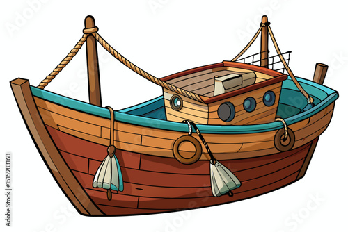Hyperrealistic 8K Image of an Old Vintage Wooden Fishing Boat with Rustic Hull and Detailed Fishing Nets Isolated on White Background for Nautical, Maritime, and Coastal Heritage Visual Content

