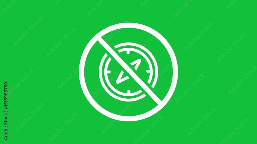 No navigation GPS position tracking not allowed logo symbol prohibition crossed circle in green screen background