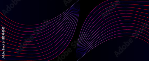 Curved Neon Lines on Dark Abstract Background. Vector EPS 10