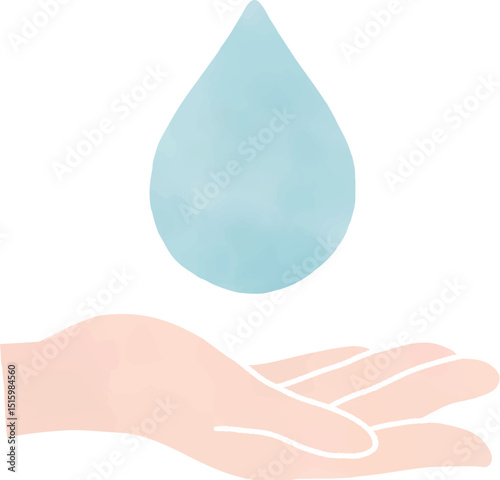 手と雫の水彩風イラスト