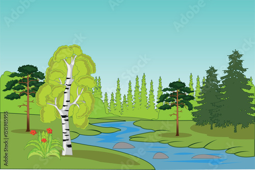 Colorful landscape of the year nature and streams