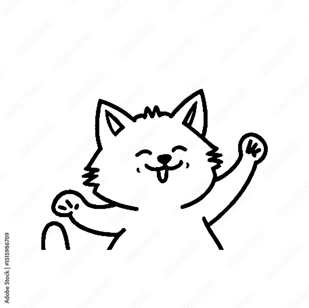 Playful Ragdoll cat pawing upward, black vector cut file.
