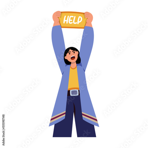 A flat style illustration showing someone expressing need help