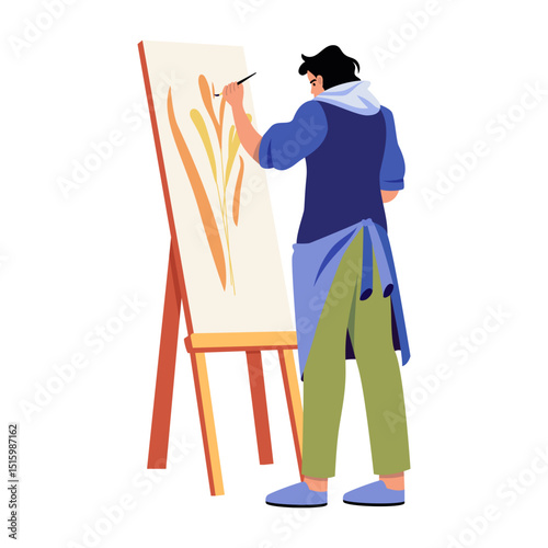 Flat illustration showing a character doing a painting activity