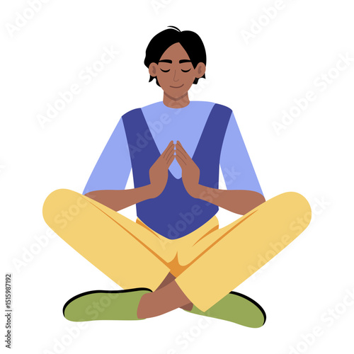 Flat style illustration depicting a person sitting in a meditation pose