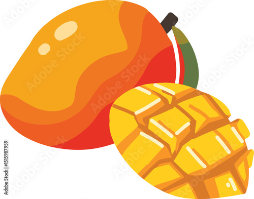 A Vibrant Illustration of a Mango and a Slice