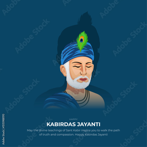Happy kabirdas jayanti post and greeting card design. Celebrating Birthday of Indian Poet Sant Kabir Das Creative Flyer vector Illustration photo