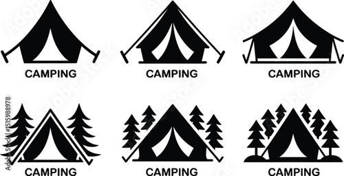 Set of camping icons vector illustration with holiday and nature symbols for travel and celebration