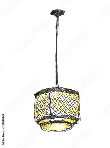 Hanging Lamp Decoration Watercolor Ilustration 