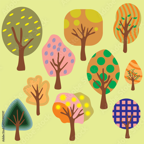 set tree abstract art vector
