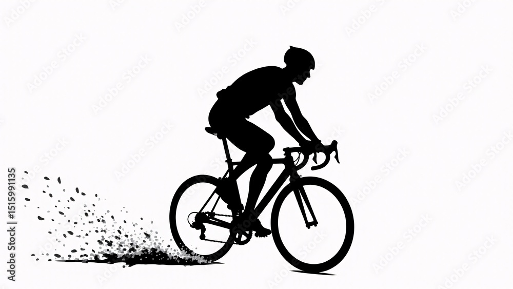 Naklejka premium Cyclist Silhouette Riding Bike On White