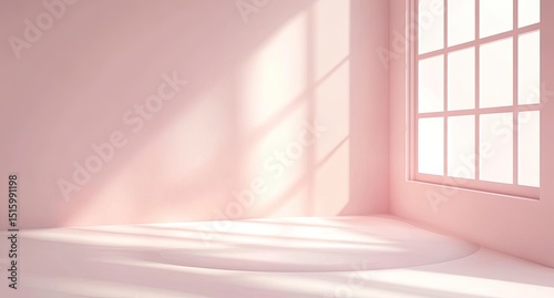 Pastel pink room with sunlit window