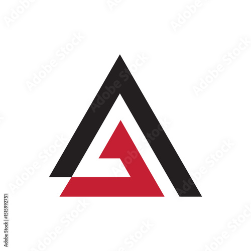A modern and abstract logo featuring a bold black triangular outline encompassing a solid red geometric shape that suggests a stylized 