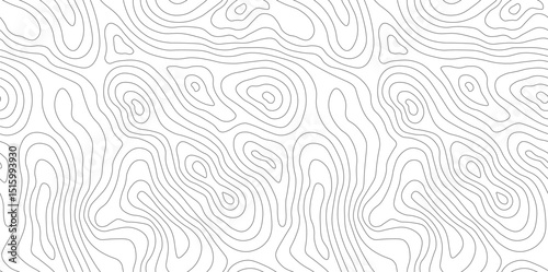 Topographic seamless map pattern with contour lines. Vector mountain texture of organic terrain with geographic elevation design. Hiking trail and tree outlines form tileable nature wallpaper concept.