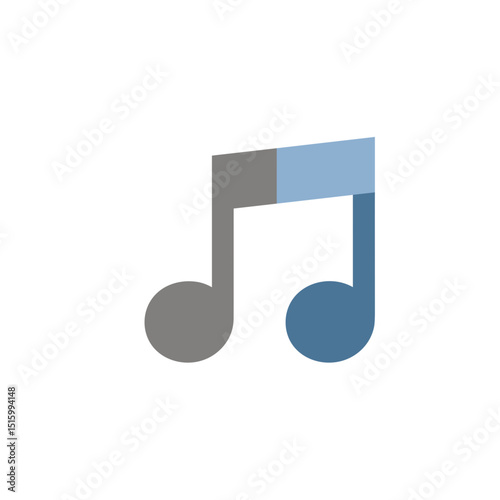 Stylized blue and grey musical note icon, simple shapes