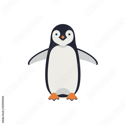 Minimalistic illustration of a cute, dark-grey and white penguin on a plain white backdrop
