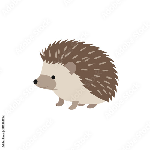 Stylized hedgehog, brown quills, side view, set on a clear white background